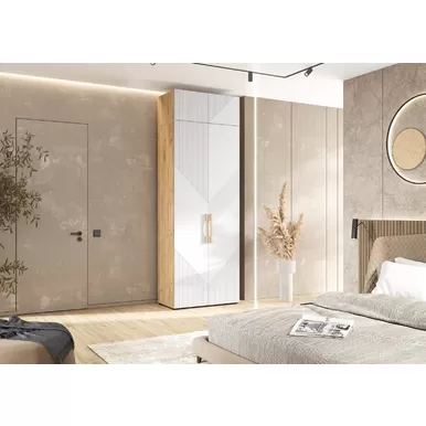 Шкаф 2-х ств. Ирис (900) с антресолью - Дуб Крафт/Браш Вайт (МИФ)