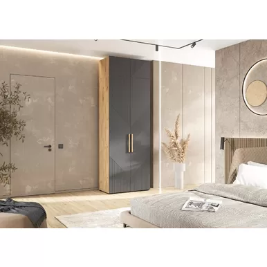 Шкаф 2-х ств. Ирис (900) с антресолью - Дуб Крафт/Браш Графит (МИФ)