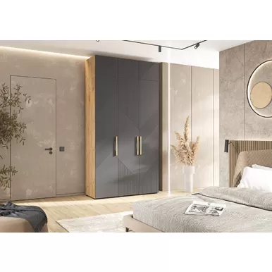 Шкаф 3-х ств. Ирис (1350) с антресолью - Дуб Крафт/Браш Графит (МИФ)