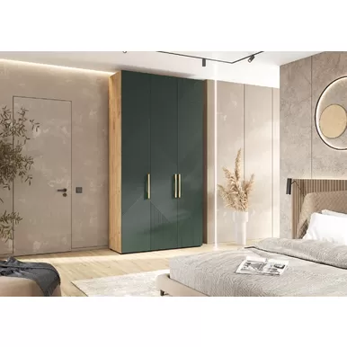 Шкаф 3-х ств. Ирис (1350) с антресолью - Дуб Крафт/Браш Мени Грин (МИФ)