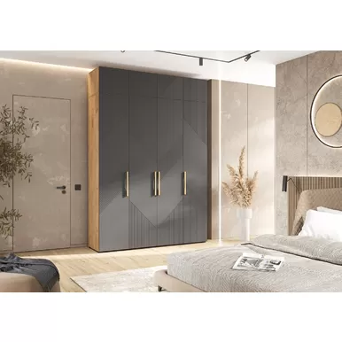 Шкаф 4-х ств. Ирис (1800) с антресолью - Дуб Крафт/Браш Графит (МИФ)