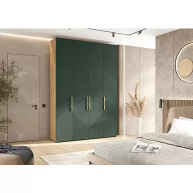 Шкаф 4-х ств. Ирис (1800) с антресолью - Дуб Крафт/Браш Мени Грин (МИФ)