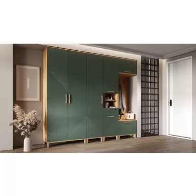 Прихожая Ирис - Комплект 1 - Дуб Крафт/Браш Мени Грин (МИФ)