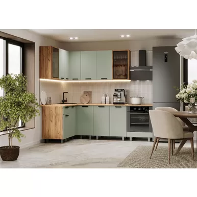 Кухонный гарнитур угловой Техно 1.4х2.4м - Компоновка 9 - Олива Софт (МИФ)