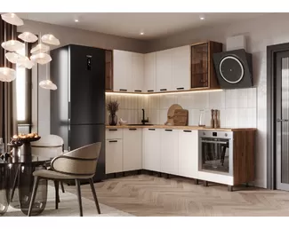 Кухонный гарнитур угловой Техно 1.4х2.4м - Компоновка 9 - Кашемир (МИФ)