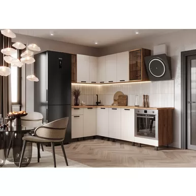 Кухонный гарнитур угловой Техно 1.4х2.4м - Компоновка 9 - Кашемир (МИФ)