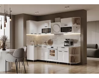 Кухонный гарнитур угловой Техно 0.9х2.7м - Компоновка 2 - Белый глянец (МИФ)