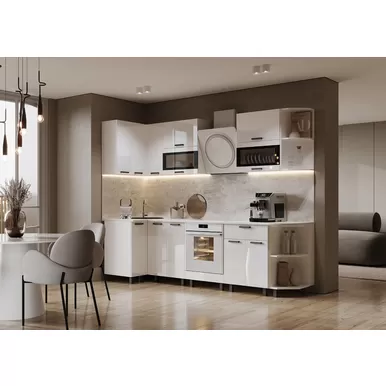 Кухонный гарнитур угловой Техно 0.9х2.7м - Компоновка 2 - Белый глянец (МИФ)