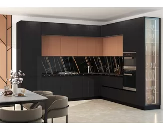 Кухня угловая ROCKBERRY 3.2х2.72м - Кюнефе/Пластер Блэк (МК Стиль)