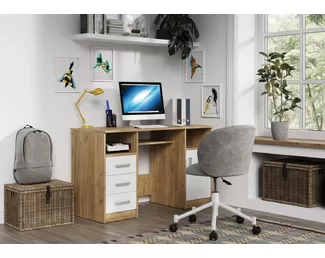 Стол письменный Эва СП-001 - Дуб Крафт золотой/Белый гладкий (МК Стиль)