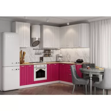 Кухня угловая Виола Нео Кантри 2.4х1.75м - Матовая белый Софт/Матовая Фуксия Софт (МК Стиль)