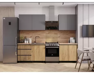 Кухонный гарнитур Шерлок 2.0м ЛДСП (Ф/П Рейки) - Графит/Крафт (BTS)