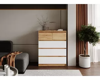 Комод Бостон Лайт КМ-001 - Дуб Крафт золотой/Белый глянец (МК Стиль)