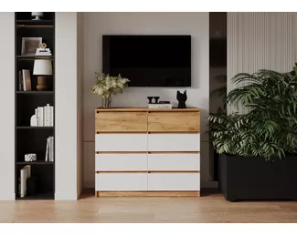 Комод Бостон Лайт КМ-002 - Дуб Крафт золотой/Белый глянец (МК Стиль)