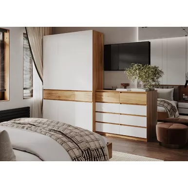 Шкаф ШК-003 с комодом КМ-002 Бостон Лайт - Дуб Крафт золотой/Белый гладкий (МК Стиль)