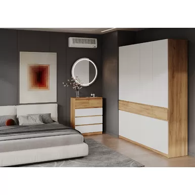 Шкаф ШК-004 с комодом КМ-001 Бостон Лайт - Дуб Крафт золотой/Белый гладкий (МК Стиль)