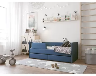 Кровать Donny 2 с бортиком и ящиками - Сапфир (Romack)