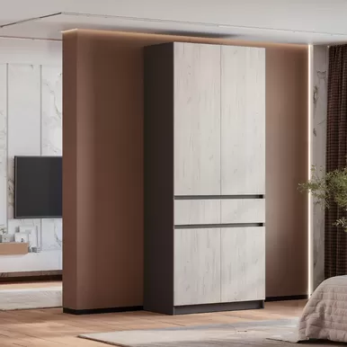 Шкаф 2-х створчатый Багира ШК-03 - Графит/Дуб Крафт белый (BTS)