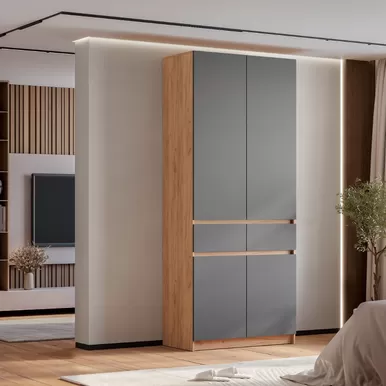 Шкаф 2-х створчатый Багира ШК-03 - Дуб Крафт золотой/Графит (BTS)