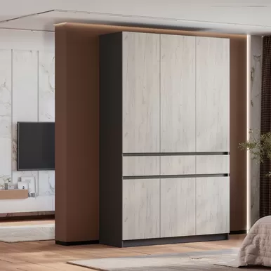 Шкаф 3-х створчатый Багира ШК-08 - Графит/Дуб Крафт белый (BTS)