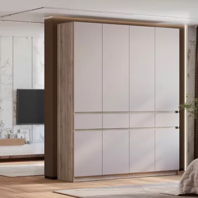 Шкаф 4-х створчатый Багира ШК-13 - Дуб Смоки/Кашемир (BTS)