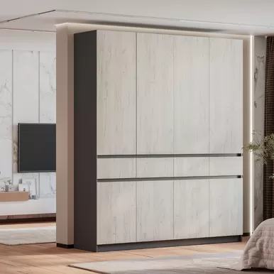 Шкаф 4-х створчатый Багира ШК-13 - Графит/Дуб Крафт белый (BTS)