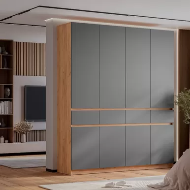 Шкаф 4-х створчатый Багира ШК-13 - Дуб Крафт золотой/Графит (BTS)