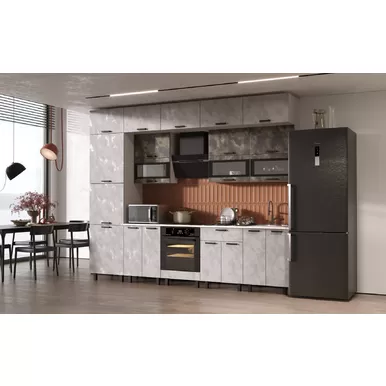 Кухонный гарнитур Техно 3.0м/1080мм - Компоновка 2 - Мальта Грей/Мальта (МИФ)