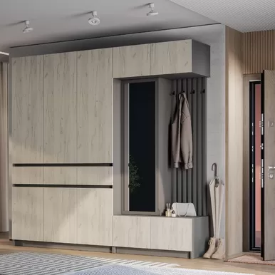 Прихожая Багира - Комплект 3 - Графит/Дуб Крафт белый (BTS)