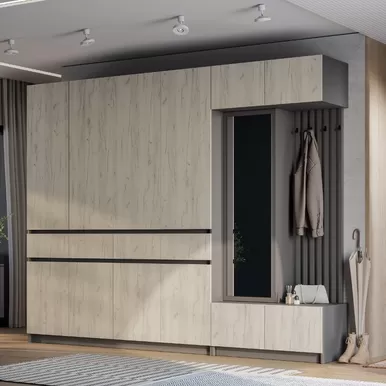Прихожая Багира - Комплект 4 - Графит/Дуб Крафт белый (BTS)