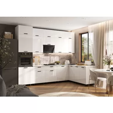 Кухонный гарнитур угловой Техно 3.0х1.8м/1080мм - Компоновка 6 - Белый глянец (МИФ)