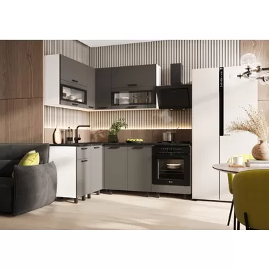 Кухонный гарнитур угловой Техно 1.4х2.0м - Компоновка 2 - Холст вулканический (МИФ)