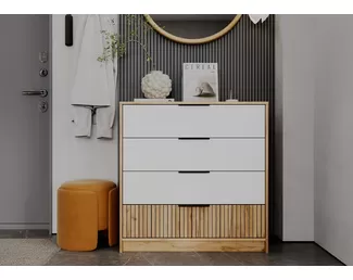 Комод Ивис КМ-001 - Дуб Крафт золотой/Белый гладкий (МК Стиль)