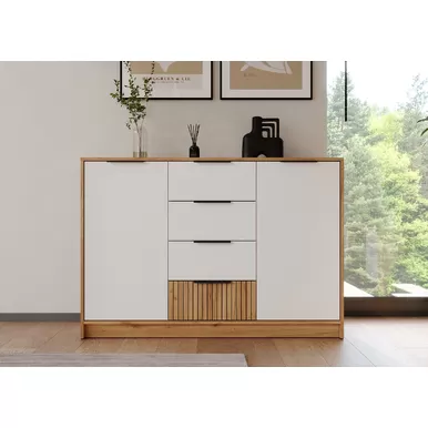 Комод Ивис КМ-002 - Дуб Крафт золотой/Белый гладкий (МК Стиль)