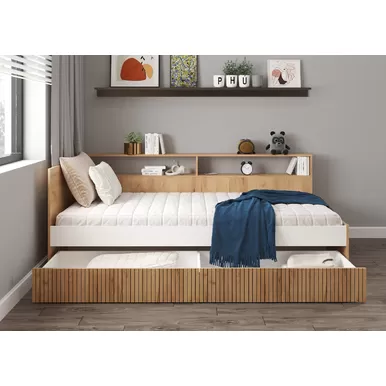 Кровать Ивис КР-001 - Дуб Крафт золотой / Белый гладкий (МК Стиль)