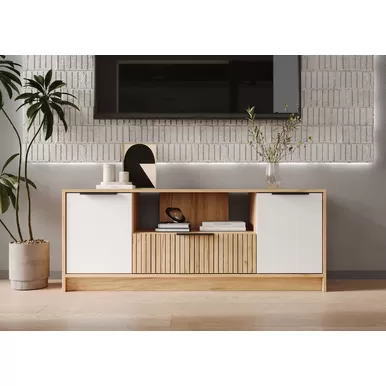 Тумба ТВ Ивис ТМ-001 - Дуб Крафт золотой / Белый гладкий (МК Стиль)