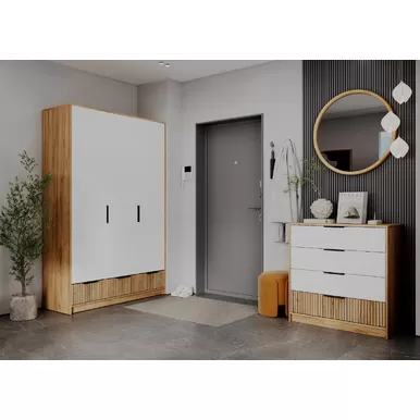 Прихожая Ивис (Комплект 1) - Дуб Крафт золотой / Белый гладкий (МК-Стиль)