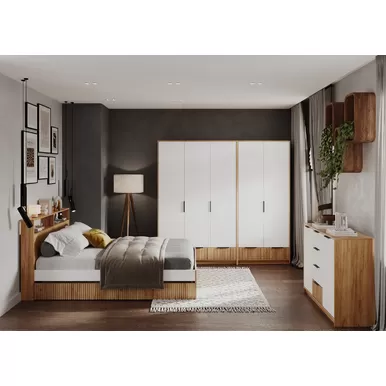 Спальня Ивис (Комплект 1) - Дуб Крафт золотой / Белый гладкий (МК-Стиль)