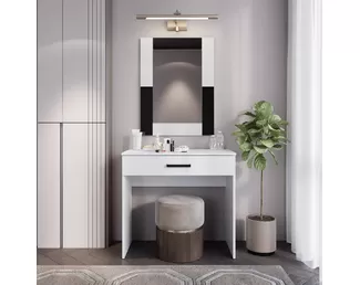 Стол туалетный Фьюжн СТ-02 с зеркалом Фьюжн З-05 - Белый/Черный (BTS)