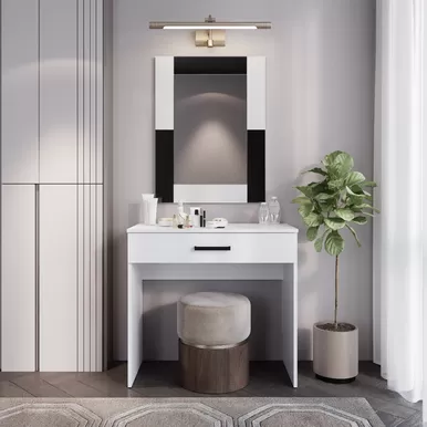 Стол туалетный Фьюжн СТ-02 с зеркалом Фьюжн З-05 - Белый/Черный (BTS)