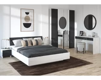 Спальня Кантри (Комплект 1) - Бетон Пайн светлый/Черный Лофт (Рикко)