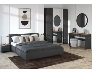 Спальня Кантри (Комплект 1) - Дуб Вотан/Графит Софт (Рикко)