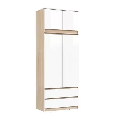 Шкаф 2-х створчатый комбинированный с антресолью-тумбой универсальной Челси - Дуб Сонома/Белый глянец (МИФ)