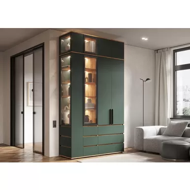 Шкафы Норд с антресолями - Комплект 6 - Дуб Крафт/Изумрудный (МИФ)