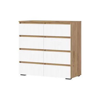 Комод Хелен КМ-04 (МДФ, 8 ящиков) - Дуб Крафт золотой/Белый (Стендмебель)