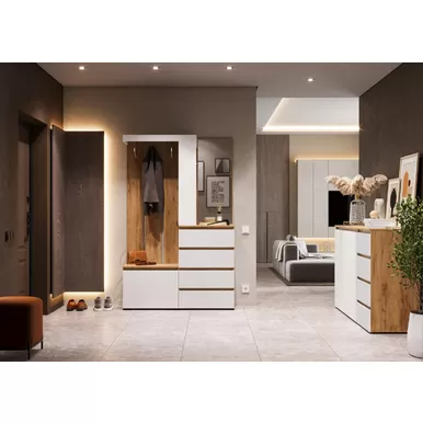 Прихожая Хелен (МДФ) - Комплект 1 - Дуб Крафт золотой/Белый (Стендмебель)