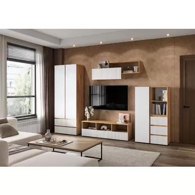 Гостиная Хелен (МДФ) - Комплект 1 - Дуб Крафт золотой/Белый (Стендмебель)