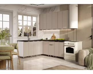 Кухонный гарнитур угловой Николь 1.8х2.0м/900мм - Холст Латте (МИФ)