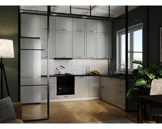 Кухня угловая Скандия 3.2х2.1м - Атласный серый (Сурская мебель)