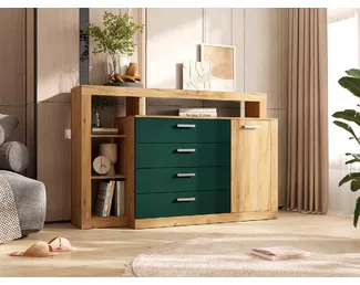 Комод Ангара - Дуб Крафт/Изумрудный (МИФ)